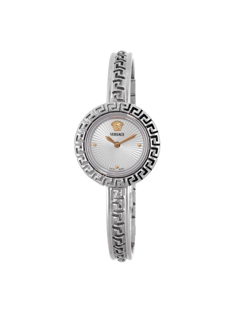 Nwt Versace La Greca Quartz Silver Dial Ladies Watch